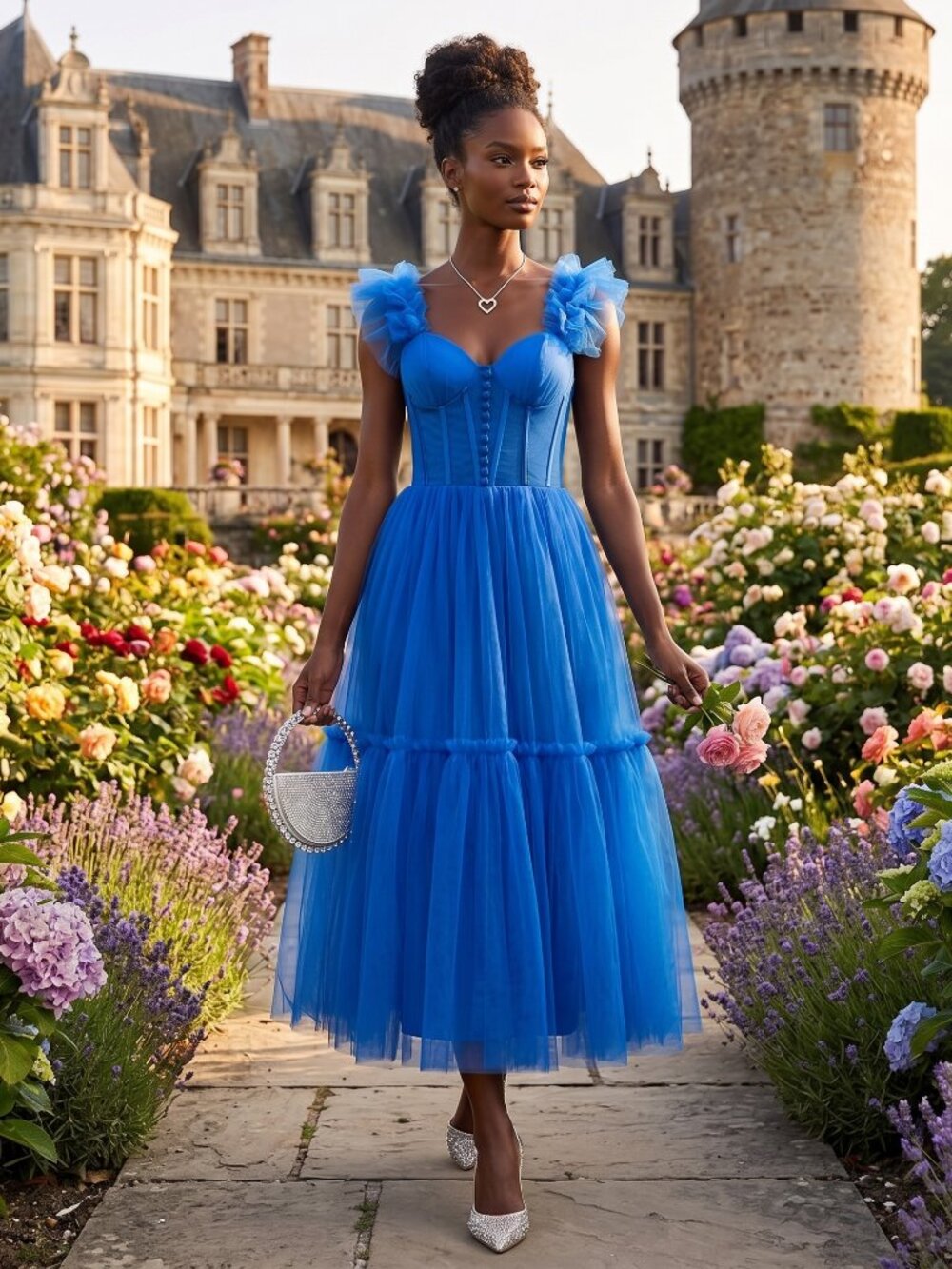 Royal Blue Tea Lenth Prom Dress Formal Event Dress Wedding Guest Dress Size 2-4